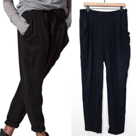 ALC Tapered Jogger Trouser S Black Crepe Elastic Waistband Pockets Slouchy - Picture 1 of 6